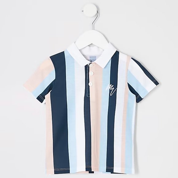 River Island Boys Multicolor Stripe 'Maison Riviera' Logo Polo Shirt - Picture 1 of 3
